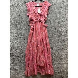 NWT Misa Los Angeles Natasha Ruffled Floral Dress Washed Rose Lilac Women Size L